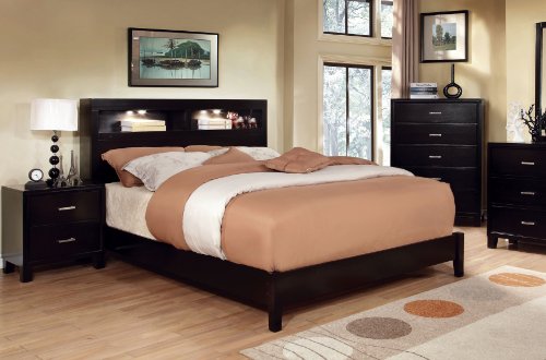 Modern Amazon.com: Furniture of America Metro Platform Bed with Bookcase Headboard  and Light queen bed with bookcase headboard