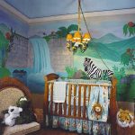 Modern baby room decorating · wall mural with waterfall and animals childrens themed bedrooms