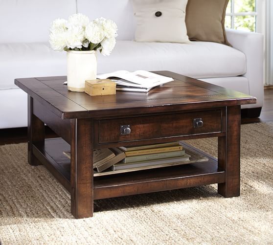 Modern Benchwright Square Coffee Table | Pottery Barn square living room table