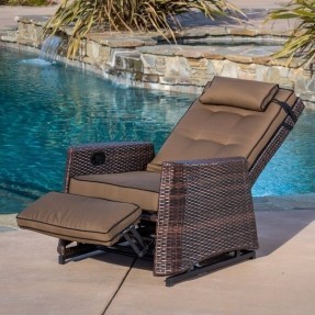 Modern Brown Wicker Outdoor Recliner Rocking Chair Patio Furniture Garden Deck  Yard | garden furniture recliners