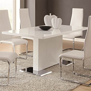 Modern Coaster Home Furnishings Glossy White Contemporary Dining Table, 63 x 35.5 white contemporary dining room sets