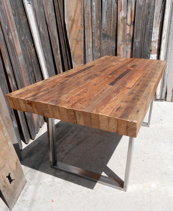 Modern Custom Outdoor/ Indoor Exposed Edge Rustic Industrial Reclaimed Wood Dining  Table reclaimed wood dining table