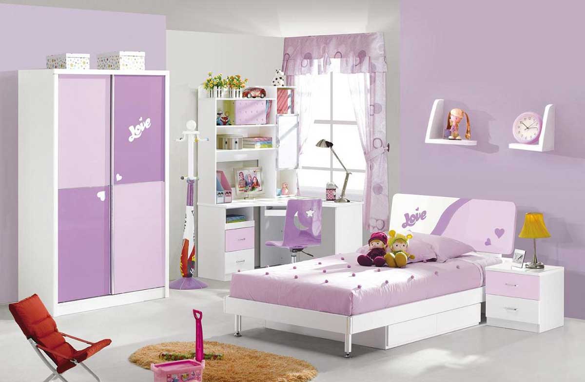 Modern kids room white and purple kids bedroom sets with colorful small desk. childrens bedroom furniture sets