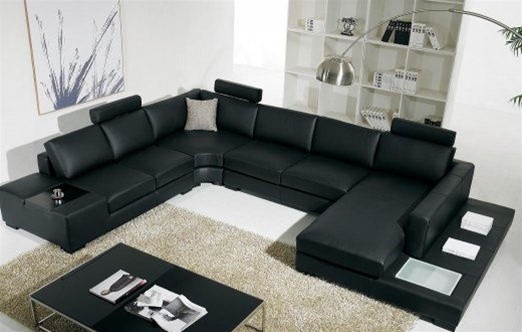 Beautiful Black Bonded Leather Sectional Sofa with Light modern-living-room modern leather sectional sofa