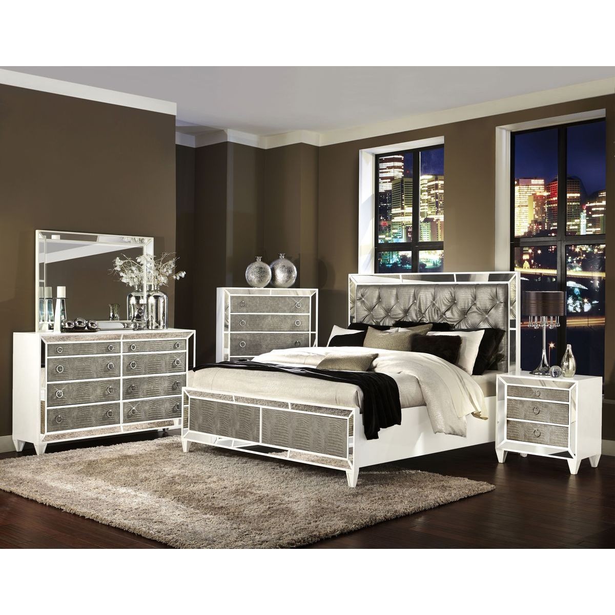 Modern Magnussen Monroe 4pc Queen Size Panel Bedroom Set queen size bedroom sets