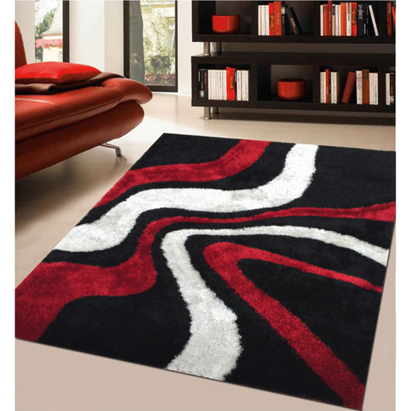 Modern Rug Addiction Hand-tufted Polyester Red and Black Shag Area Rug . red black and white area rugs
