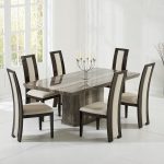 New Como Brown Constituted Marble Dining Table Set (6 Rivilino Chairs) marble dining table set