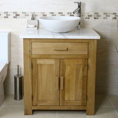 New Oak Vanity Unit with White Marble Top | Bathroom | Prestige oak vanity unit