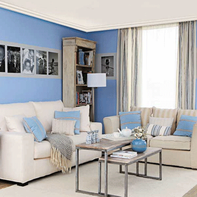 New White-blue living room decorating ideas, blue paint and cushions, white living blue living room color schemes