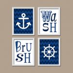 Photos of Nautical Bathroom Wall Art Canvas Artwork Navy Blue Chevron Anchor Wheel anchor bathroom decor