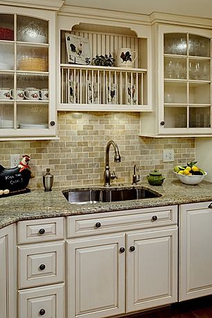 Pictures of Granite, back splash subway tile, and cabinet color ideas for kitchen  renovation country kitchen backsplash designs