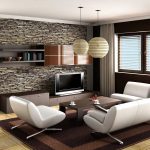Pictures of Living Room Decor Ideas with Modern Design using White Sofa and Stone Wall modern home decor ideas living rooms