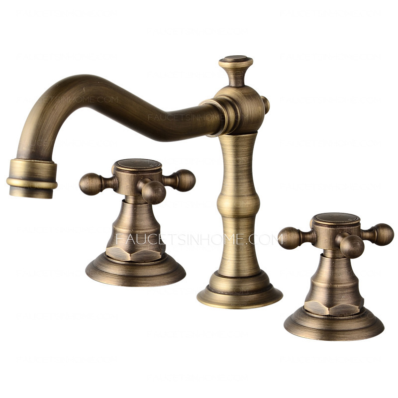 Pictures of Vintage Antique Brass Three Hole Cross Handle Bathroom Faucet antique brass bathroom faucet