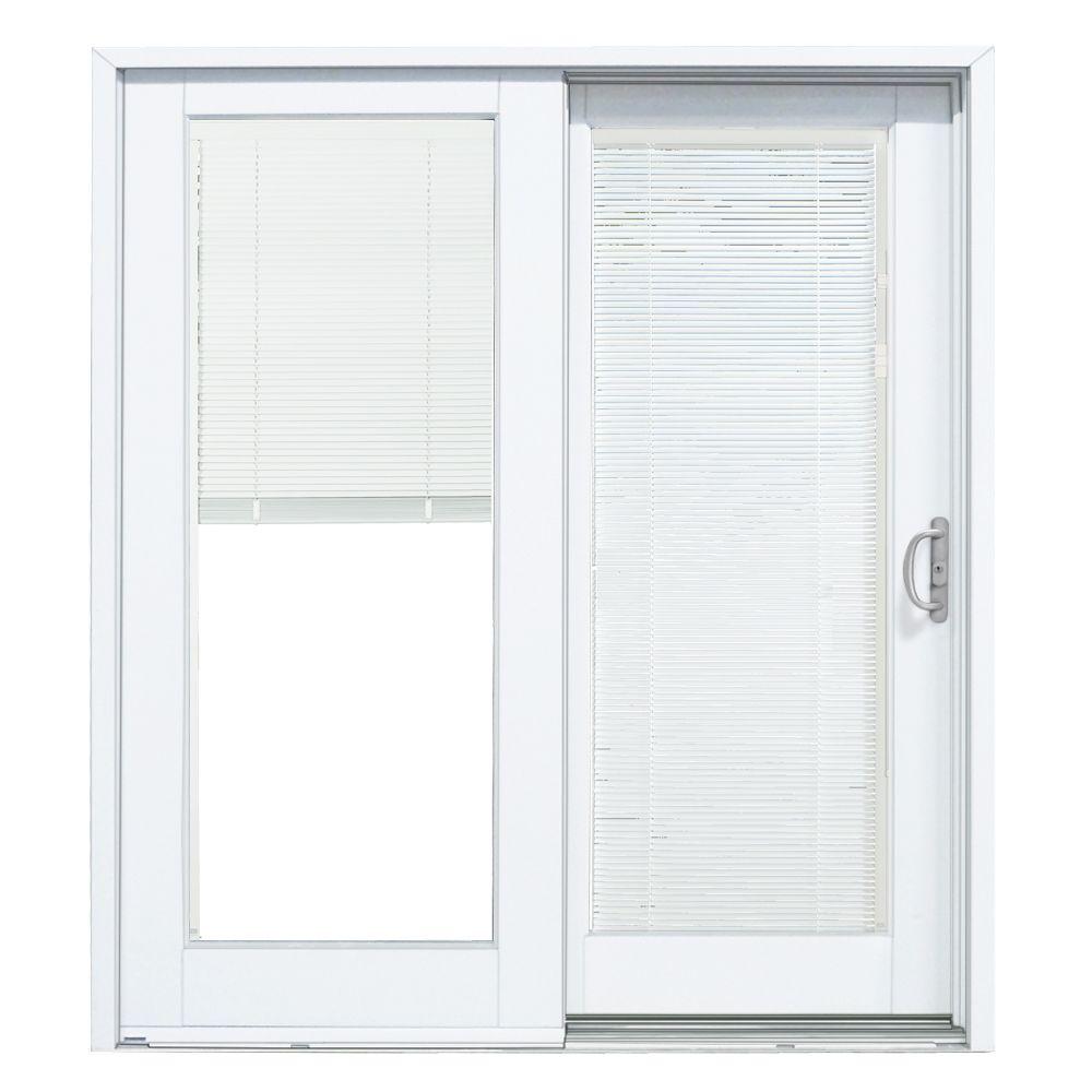 Popular 72 in. x 80 in. Composite White Right-Hand Smooth Interior with Blinds sliding patio doors