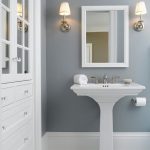 Popular Solitude by Benjamin Moore looks amazing in this bathroom designed by best gray paint colors for bathroom
