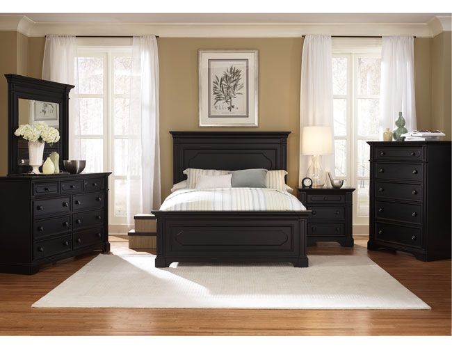 Popular THE FURNITURE :: Black Rubbed Finished Bedroom Set with Panel Bed, black bedroom furniture sets