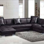 Simple Modern Black Leather U Shape Sectional Sofa with Chaise modern-living-room u shaped leather sofa