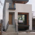 Elegant Small Modern House Design with White Walol using Large Window and Wooden simple small home design