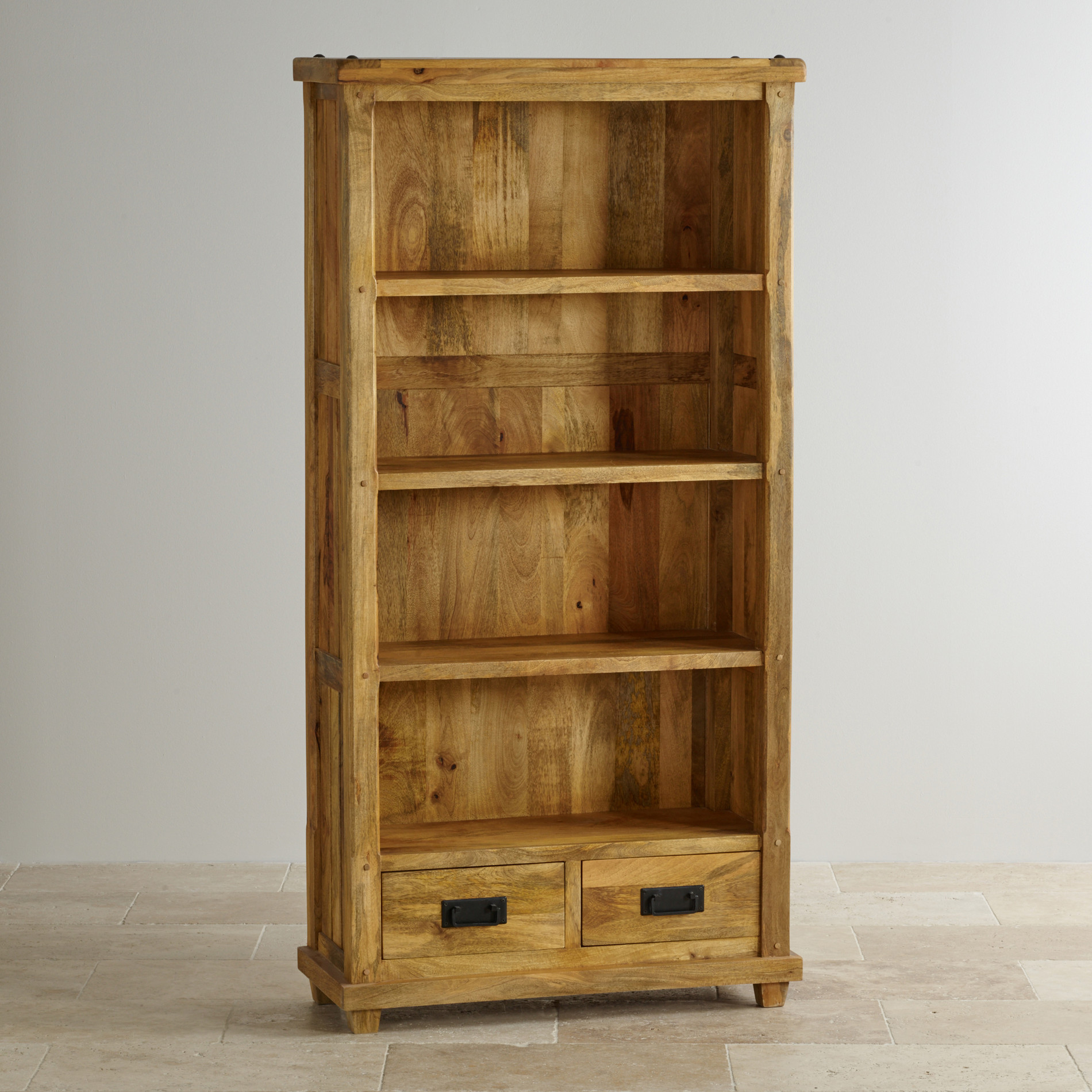 Stunning Baku Light Natural Solid Mango 2 Drawer Tall Bookcase tall bookcase with drawers