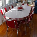 Stunning Love these red and white retro chairs to go along with a retro kitchen table