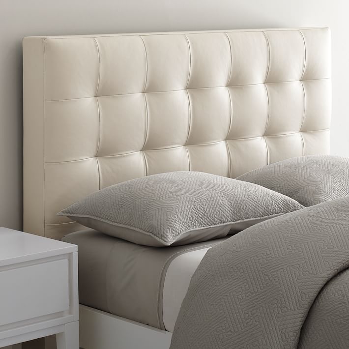 Stunning Low Leather Grid-Tufted Headboard | west elm leather upholstered headboard