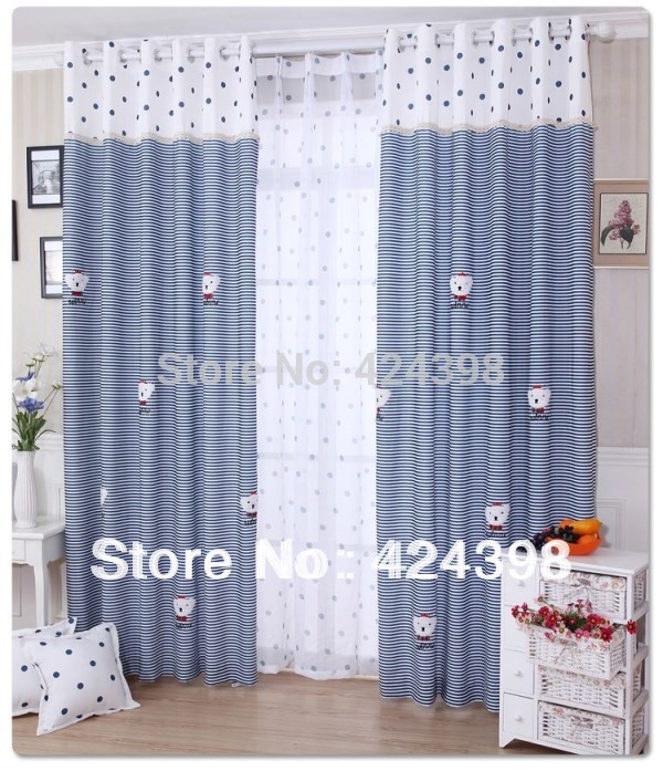 Stunning modern rustic window curtains blue white stripe printed cloth child bedroom  curtain kids bedroom curtains