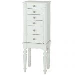 Stunning Wooden 6-Drawer Jewelry Armoire With Mirror, White Finish white jewelry armoire