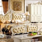 Stylish Luxury White French Style Hand Carved Wood Leather Bed Furniture 0407-008 luxury bedroom furniture sets