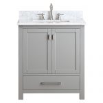 Stylish Modero Chilled Gray 30-Inch Vanity Combo with White Carrera Marble Top 30 inch bathroom vanity with top
