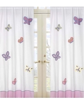 Stylish Sweet Jojo Designs Pink, Purple, Yellow, Sage Green and White Butterfly  Collection white butterfly curtains