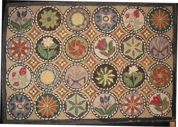Trending COMPASS AND FLORAL MEDALLIONS ANTIQUE HOOKED RUG vintage hooked rugs