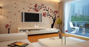 Trending Living room wall decorating with wall decals tree and flat screen TV wall designs for drawing room