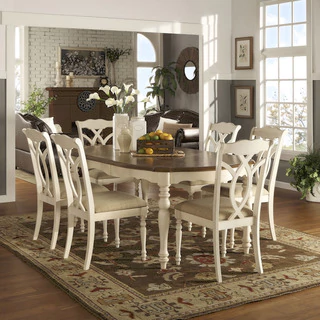 Trending Shayne Country Antique Two-tone White Extending Dining Set by TRIBECCA HOME dining room table sets