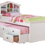 Trending Kids Twin Storage Captain Bed W/Bookcase Headboard/Trundle Drawer, White  modern- twin bed with storage for kids