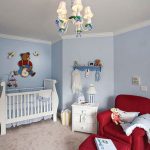 Unique Baby Nursery, Astounding Baby Blue Room Decoration With Gorgeous Red Armed  Chair baby boy room decoration ideas