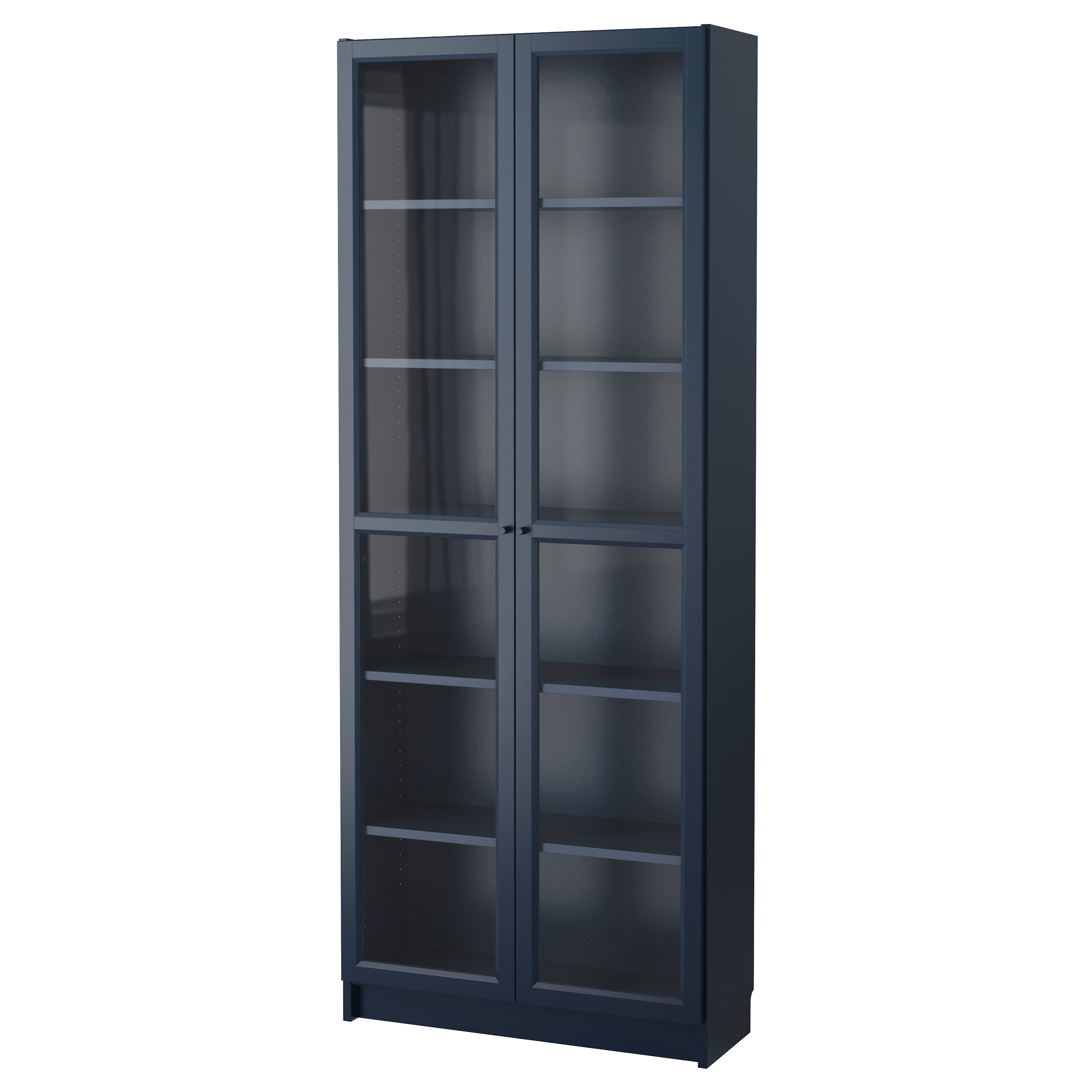 Unique BILLY bookcase with glass doors, dark blue Width: 31 1/2  2 shelf bookcase with glass doors