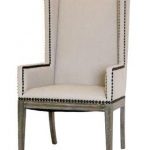 Amazing Linen Nailhead Dining Chair with Arms Natural Linen Upholstery and Wood upholstered dining room chairs with arms