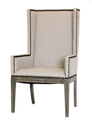 Amazing Linen Nailhead Dining Chair with Arms Natural Linen Upholstery and Wood upholstered dining room chairs with arms