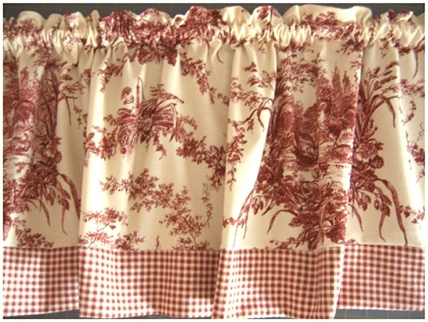 Best RED TOILE Curtain Valance - Waverly La Ferme pattern - ROOSTERS waverly toile curtains