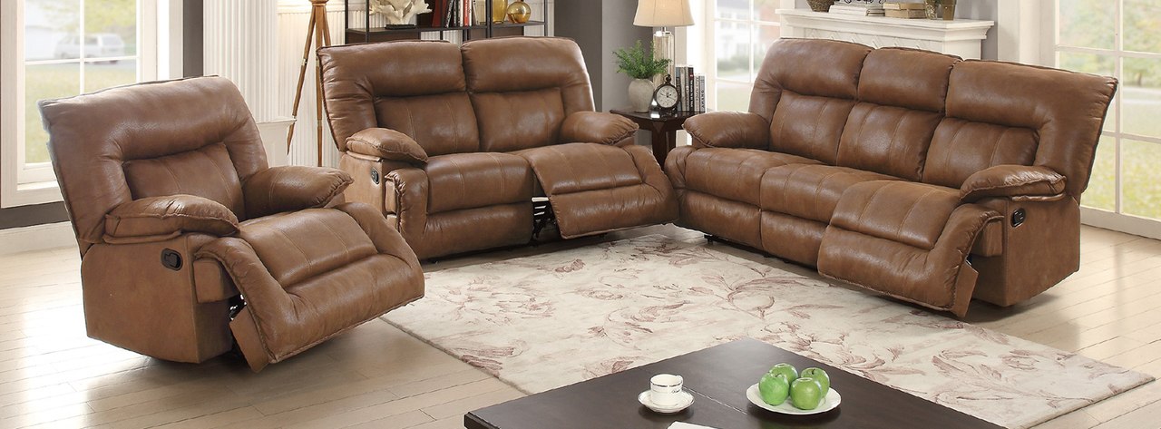 3 pcs dark brown breathable leatherette loveseat recliner sofa set EXSMSTP