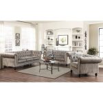 abbyson grand chesterfield grey velvet 3 piece living room set UBNFTSL