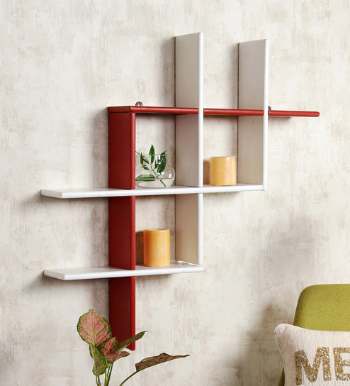 angular multi-purpose wall shelf in red u0026 white finish by dream ULMDOBG