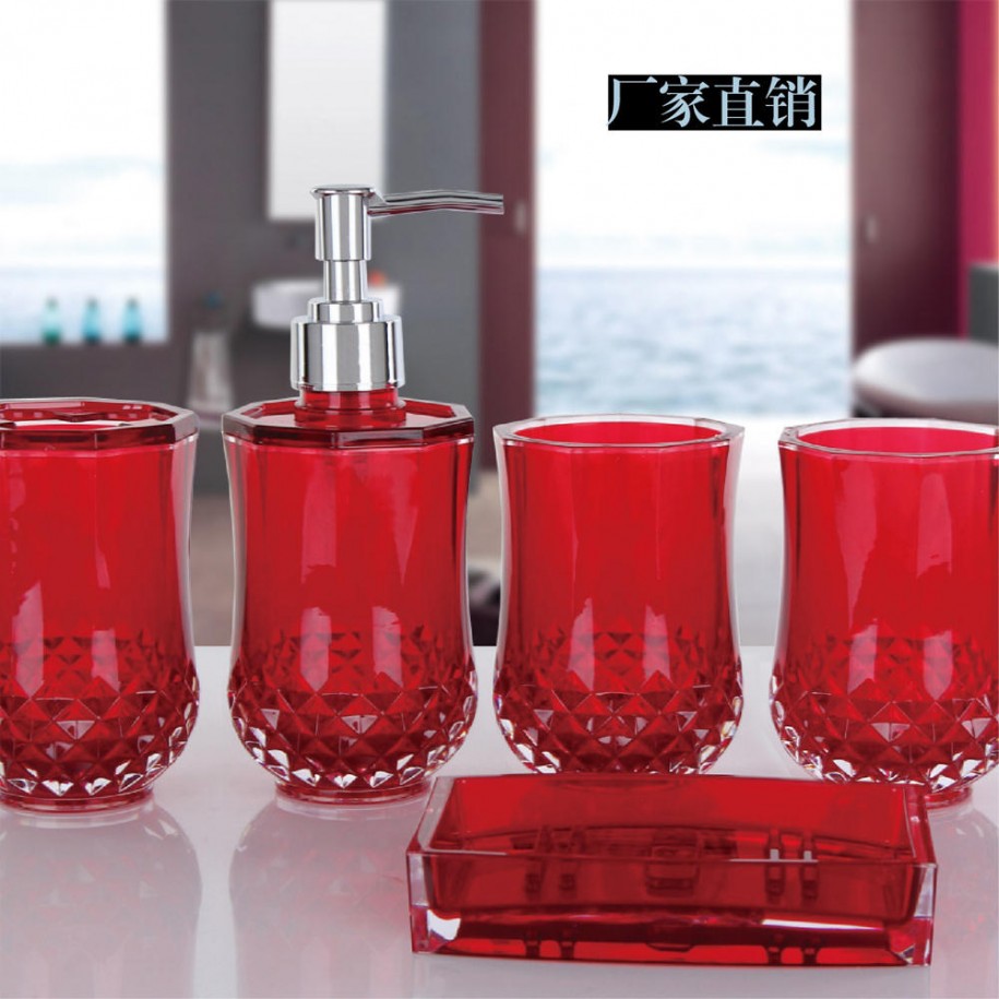 apartments: awesome red bathroom accessories with acrylic bath 5 QJCJBMW