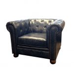 armen living winston vintage leather sofa chair in blue YNQKRQO