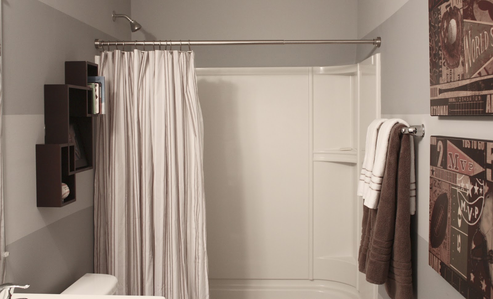 bathroom shower curtains bathroom reveal using two shower curtains one curtain QODJNPP