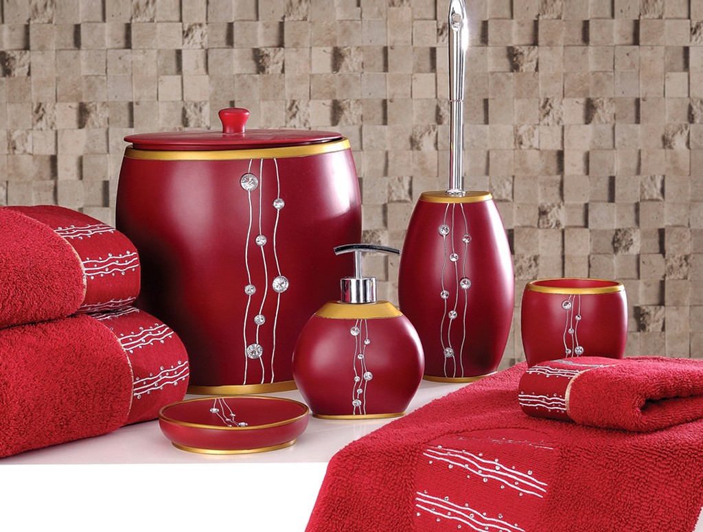 beautiful red bathroom accessories FDXDOGR