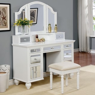 bedroom vanity furniture of america nena contemporary 2-piece mirrored multi-drawer vanity  table CVYVPOH