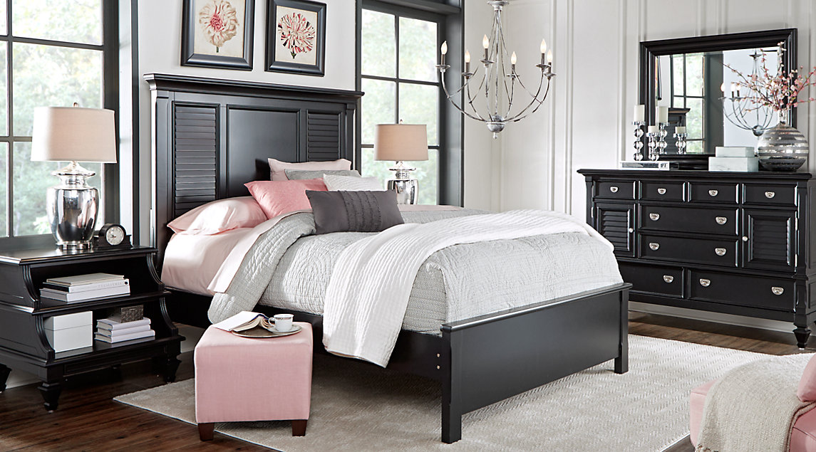 black furniture black queen bedroom sets for sale: 5 u0026 6-piece suites MLFZVUW
