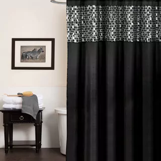 black shower curtain classic black and silver tile patchwork shower curtain and hooks or VILVYEV