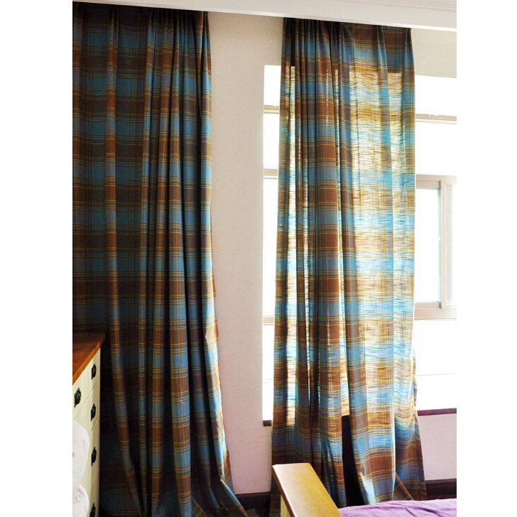 blue and brown plaid curtains VFHTFSZ